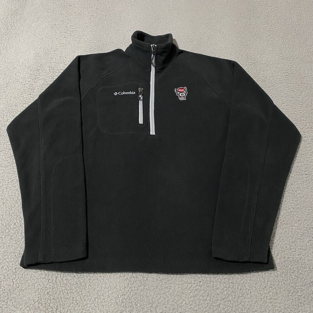 North Carolina NC State Wolfpack Jacket Men Medium Black Columbia Fleece 1/4 Zip